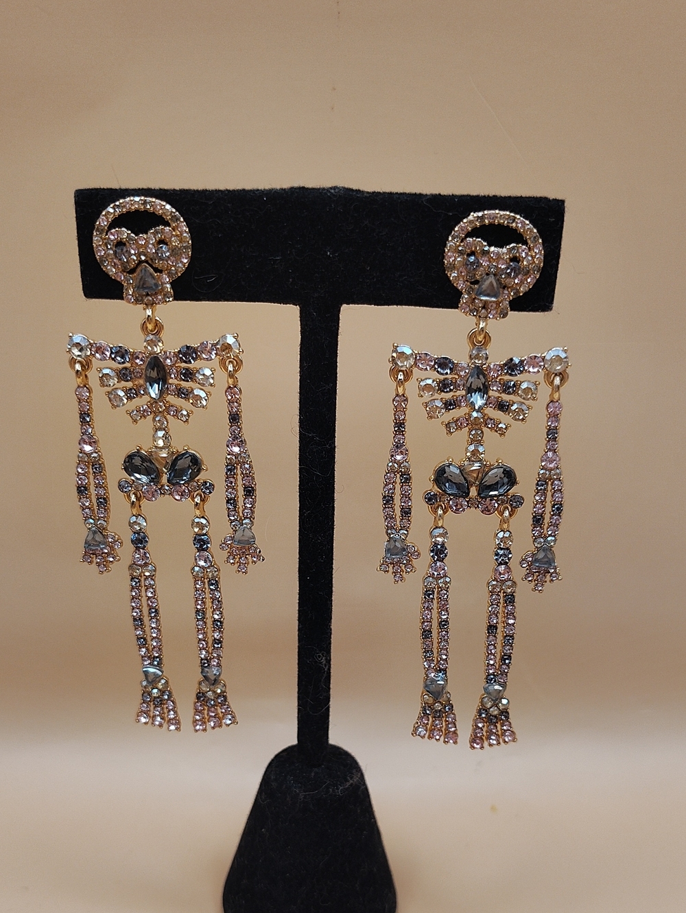 Rhinestone Skeleton Earrings Halloween Crystal Skull Dangle Earrings Gothic Skul